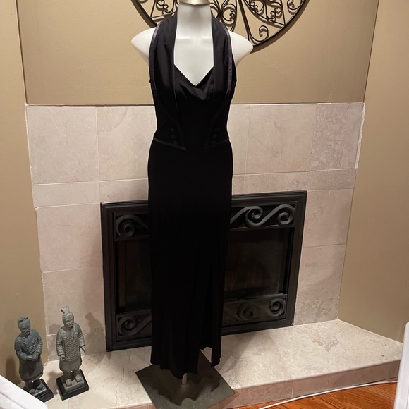 Y2K Vintage Tadashi Women’s Blk Sleeveless Tuxedo Style Full Length Dress SZ S - Picture 1 of 13